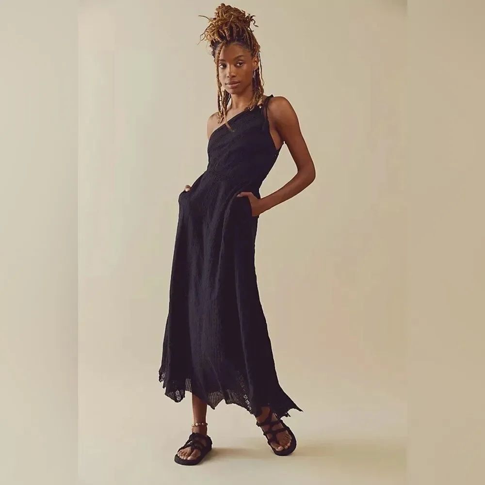 NEW FREE PEOPLE BELLA MAXI DRESS ONE SHOULDER EMBROIDERED DRESS